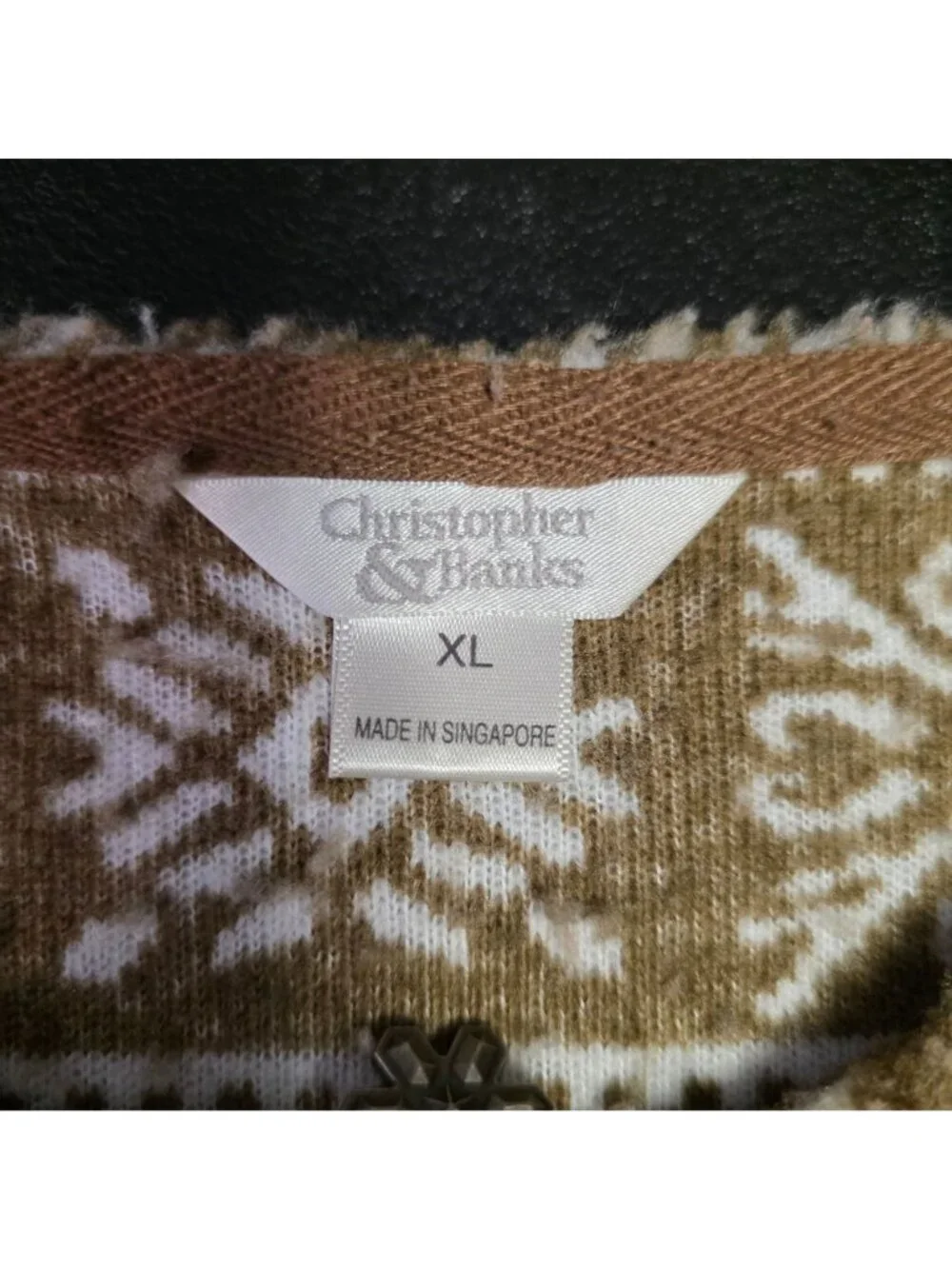 Christopher & Bank Fair Isle Fuzzy Fleece Teddy Zip Up Vest Sze XL Nordic Layers
